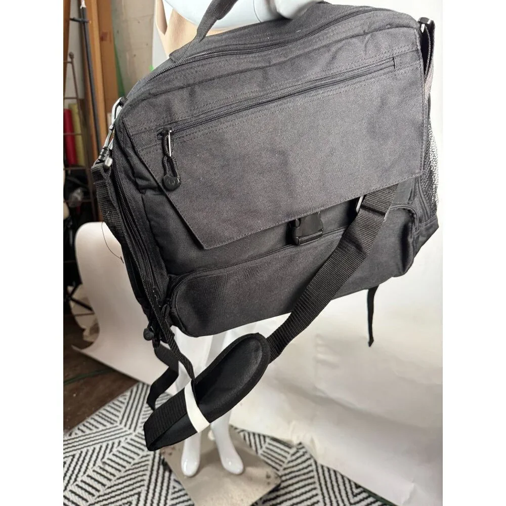 Convertible Black Backpack Messenger Bag With Multiple Compartments Adjustable S